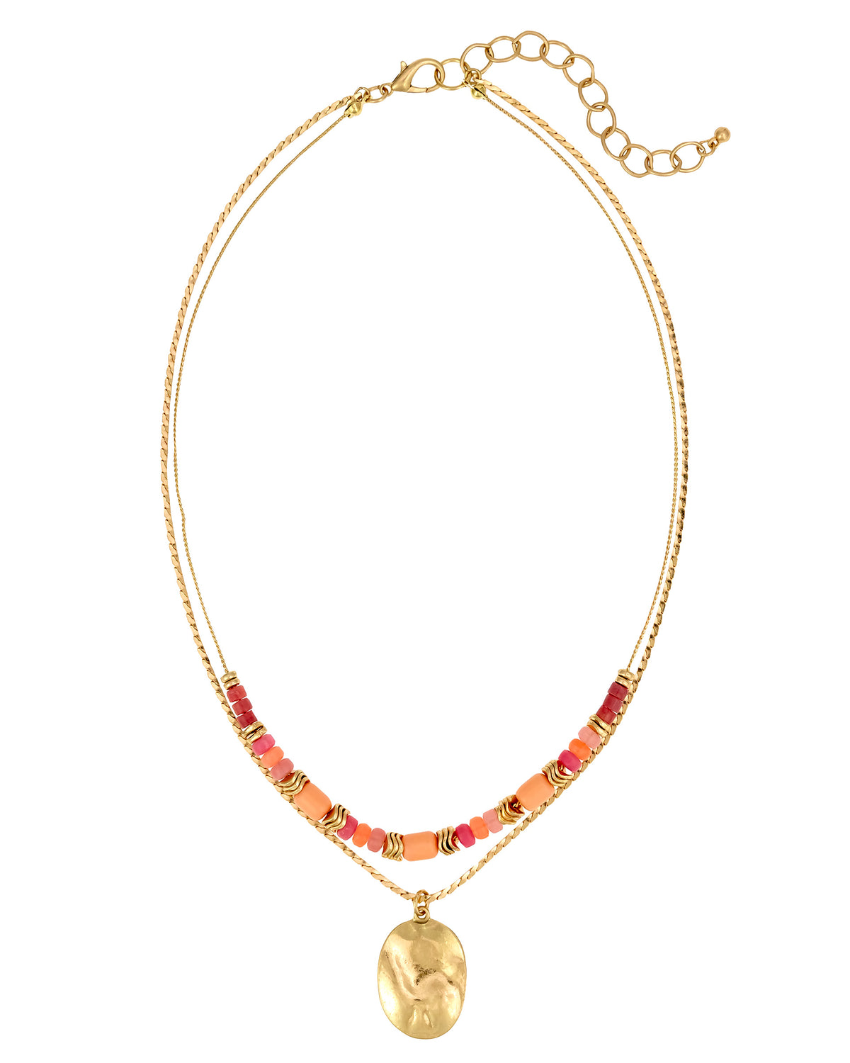 Layered Beaded Necklace with Gold Pendant displayed on white background – Dauplaise Jewelry