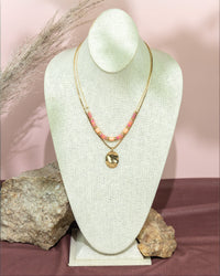 Layered Beaded Necklace with Gold Pendant