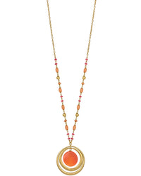 Long Beaded Necklace with Double Circle Pendant displayed on white background – Dauplaise Jewelry
