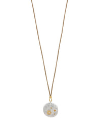 Daisy Disc Pendant Necklace displayed on white background – Dauplaise Jewelry