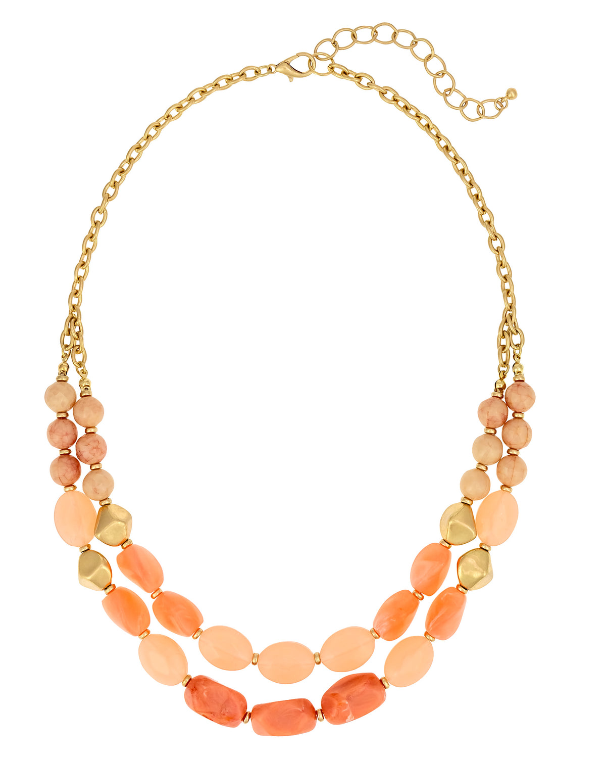 Double-Strand Beaded Necklace with Gold Accents displayed on white background – Dauplaise Jewelry