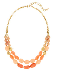 Double-Strand Beaded Necklace with Gold Accents displayed on white background – Dauplaise Jewelry