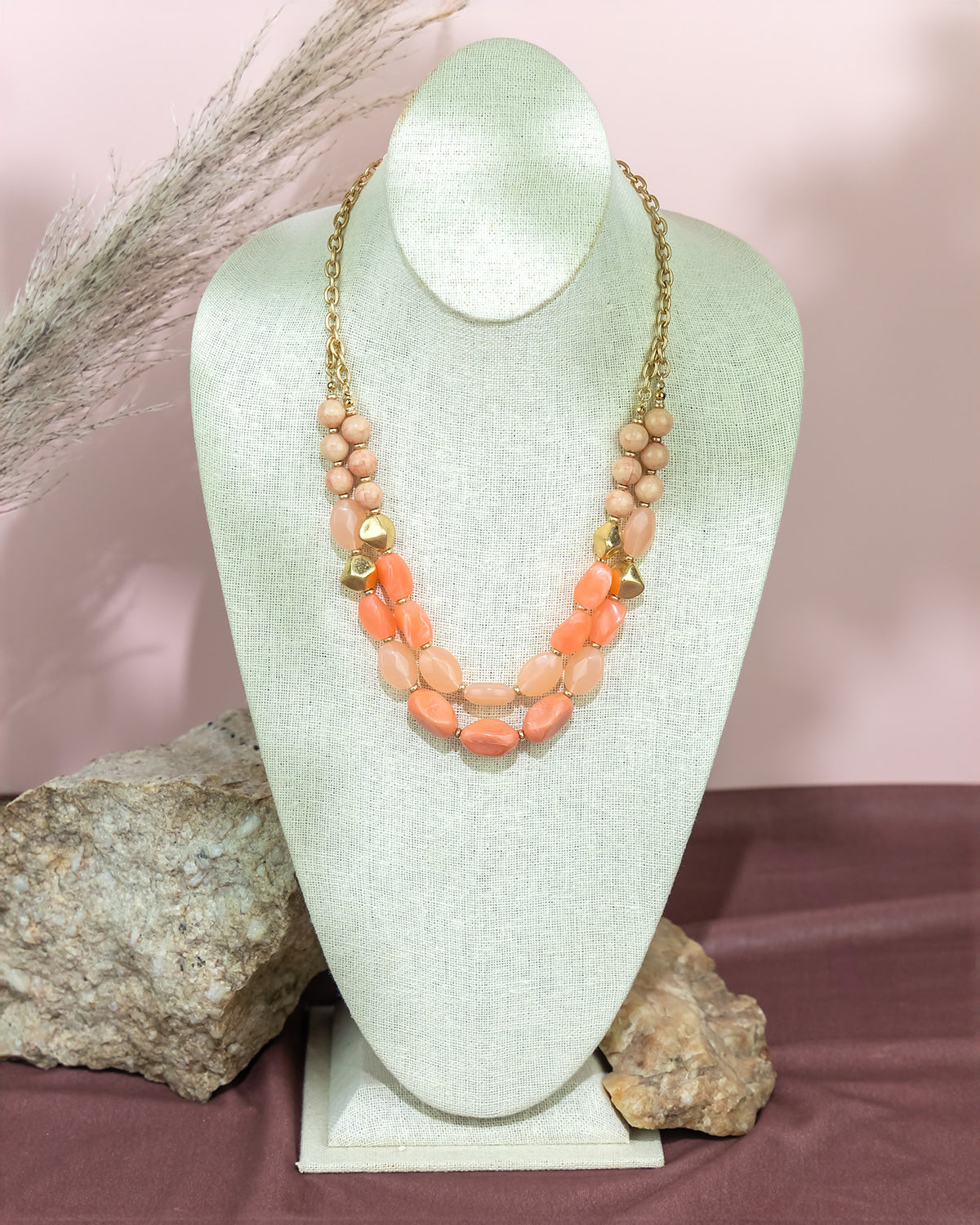 Double-Strand Beaded Necklace with Gold Accents