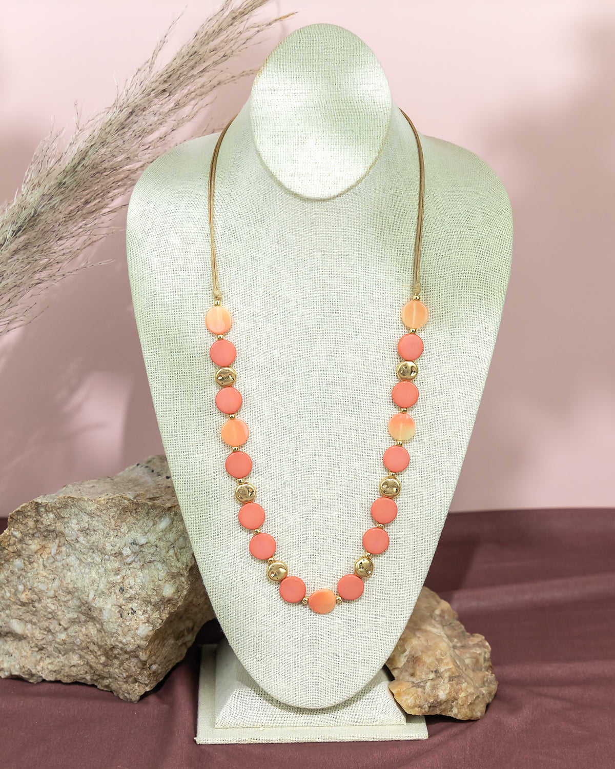 Coral and Peach Beaded Necklace