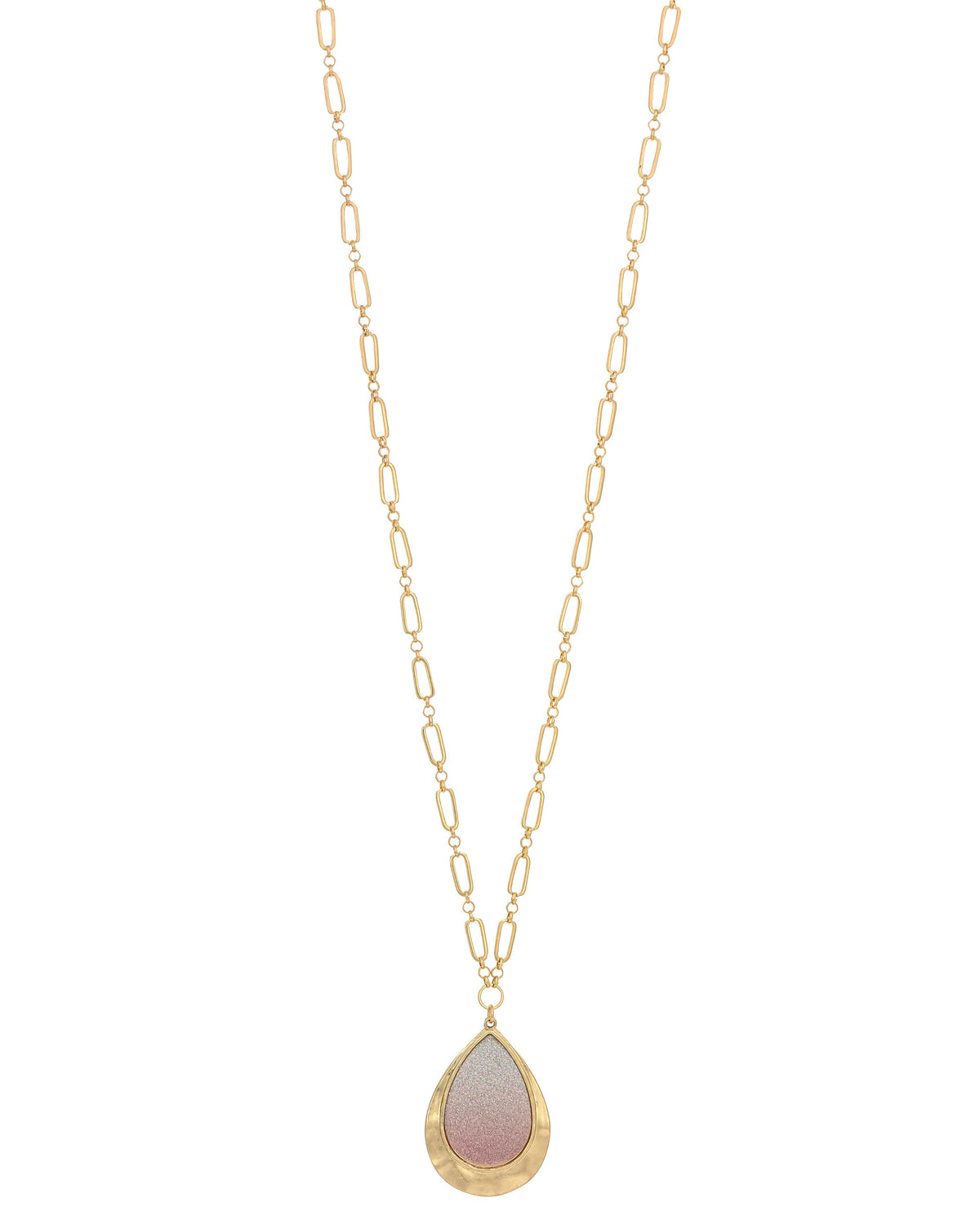 Ombre Glitter Teardrop Pendant Necklace displayed on white background – Dauplaise Jewelry