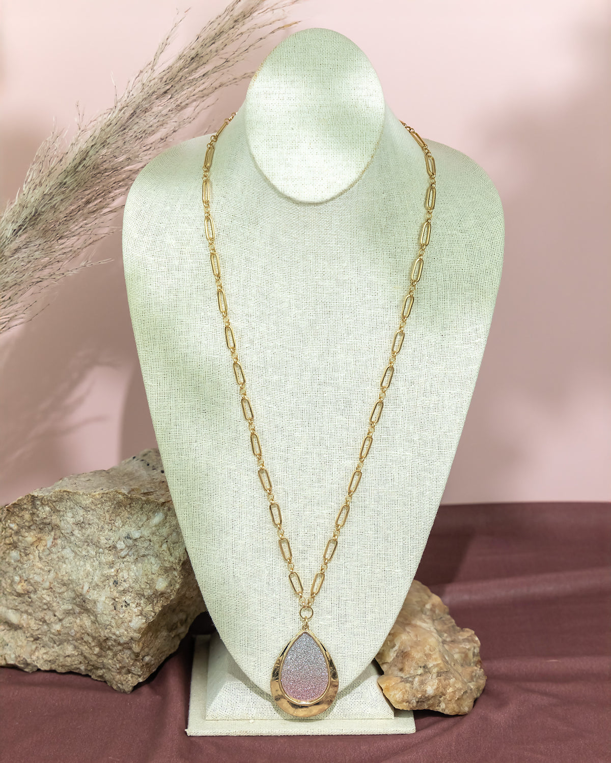 Ombre Glitter Teardrop Pendant Necklace