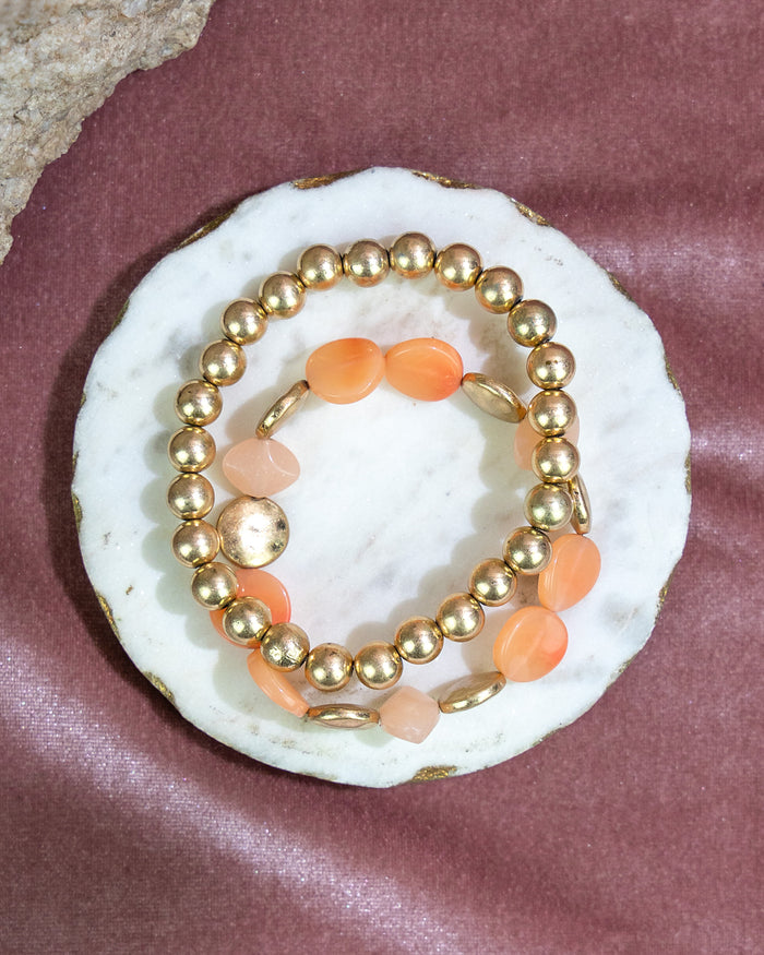 Gold Beaded Bracelet Set with Gold Accents
