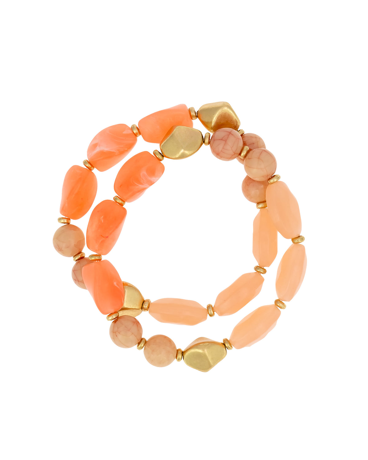 Coral Stone Beaded Bracelet Set displayed on white background – Dauplaise Jewelry