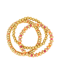 Gold Beaded Bracelet Set with Coral Accents displayed on white background – Dauplaise Jewelry
