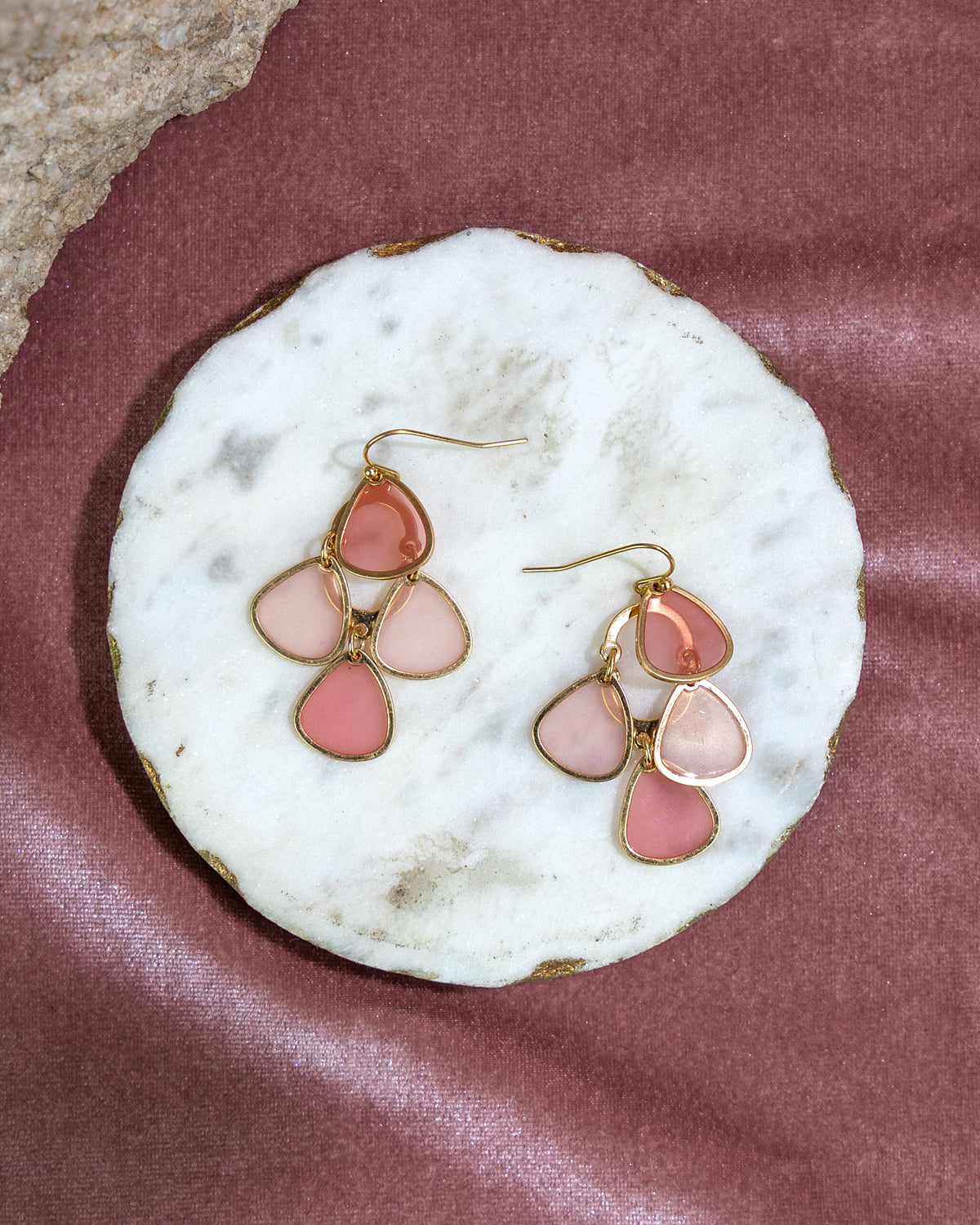 Cascading Pink Stone Drop Earrings