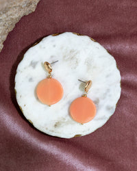 Gold Disc Stud Earrings with coral Stone Accents