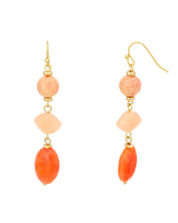Coral and Peach Stone Drop Earrings displayed on white background – Dauplaise Jewelry