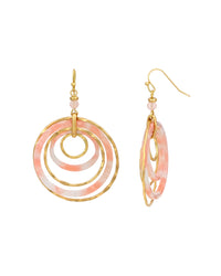 Layered Circle Drop Earrings with Pink Accents displayed on white background – Dauplaise Jewelry