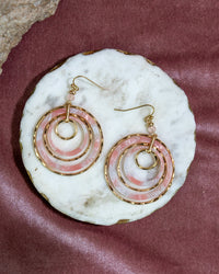 Layered Circle Drop Earrings with Pink Accents