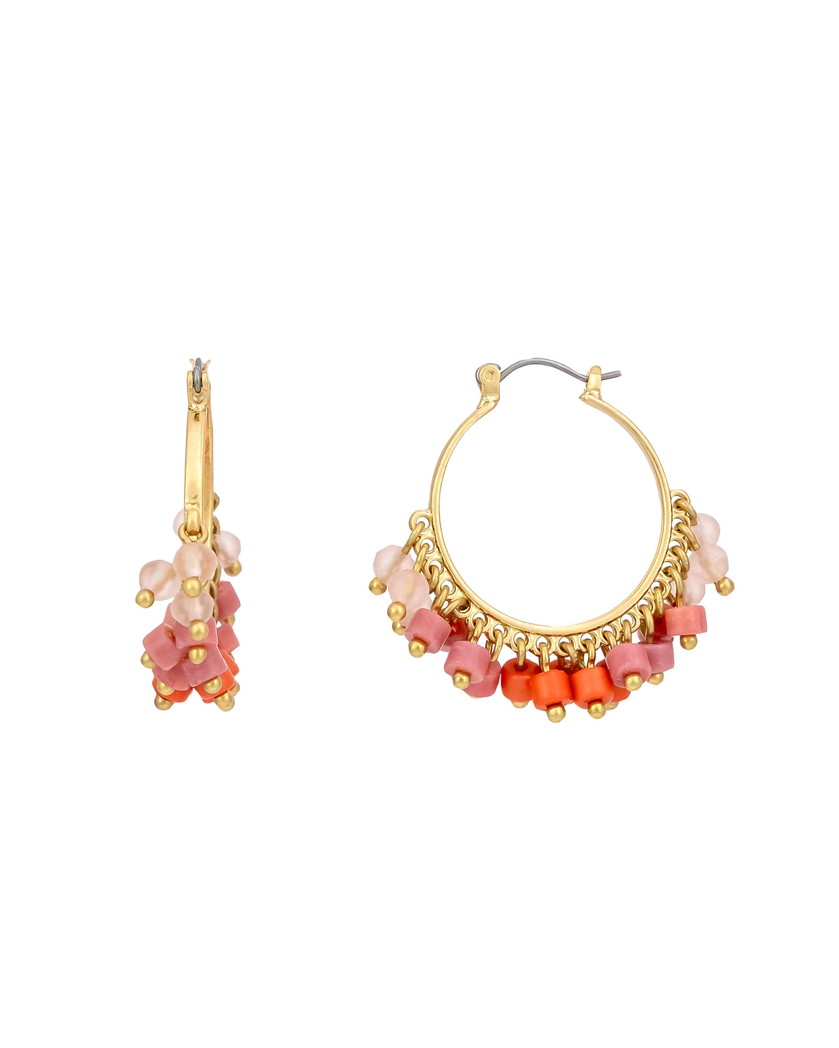 Gold Beaded Hoop Earrings displayed on white background – Dauplaise Jewelry