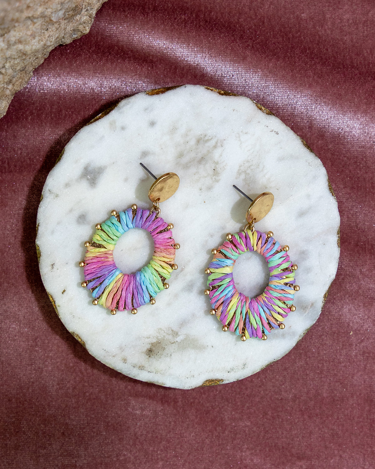 Rainbow Woven Circle Earrings