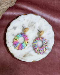 Rainbow Woven Circle Earrings
