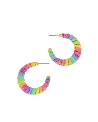 Rainbow Woven Hoop Earrings displayed on white background – Dauplaise Jewelry