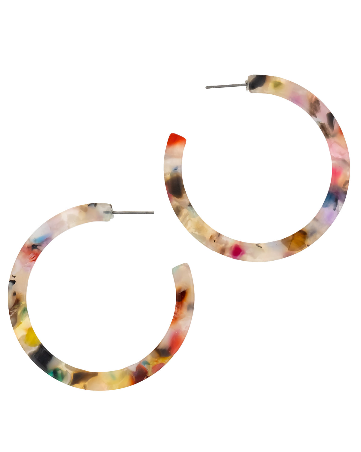 Multicolor Tortoiseshell Hoop Earrings displayed on white background – Dauplaise Jewelry