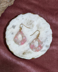 Pink Marbled Drop Earrings with Gold Accents