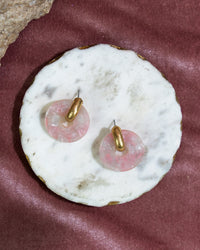 Pink Marbled Resin Stud Earrings with Gold Accents