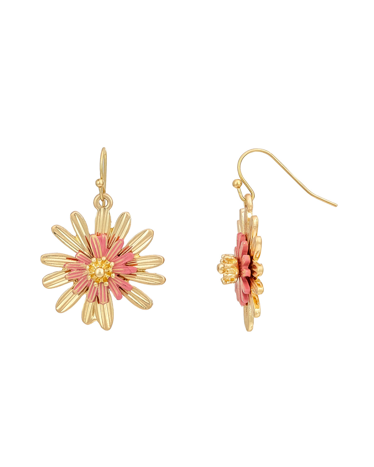 Blooming Daisy Drop Earrings displayed on white background – Dauplaise Jewelry