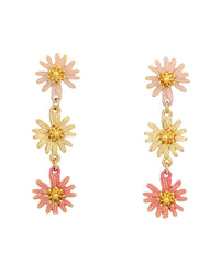 Triple Daisy Drop Earrings displayed on white background – Dauplaise Jewelry