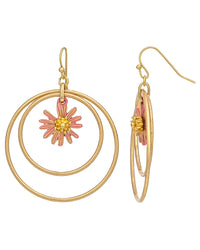Double Hoop Daisy Drop Earrings displayed on white background – Dauplaise Jewelry
