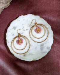 Double Hoop Daisy Drop Earrings