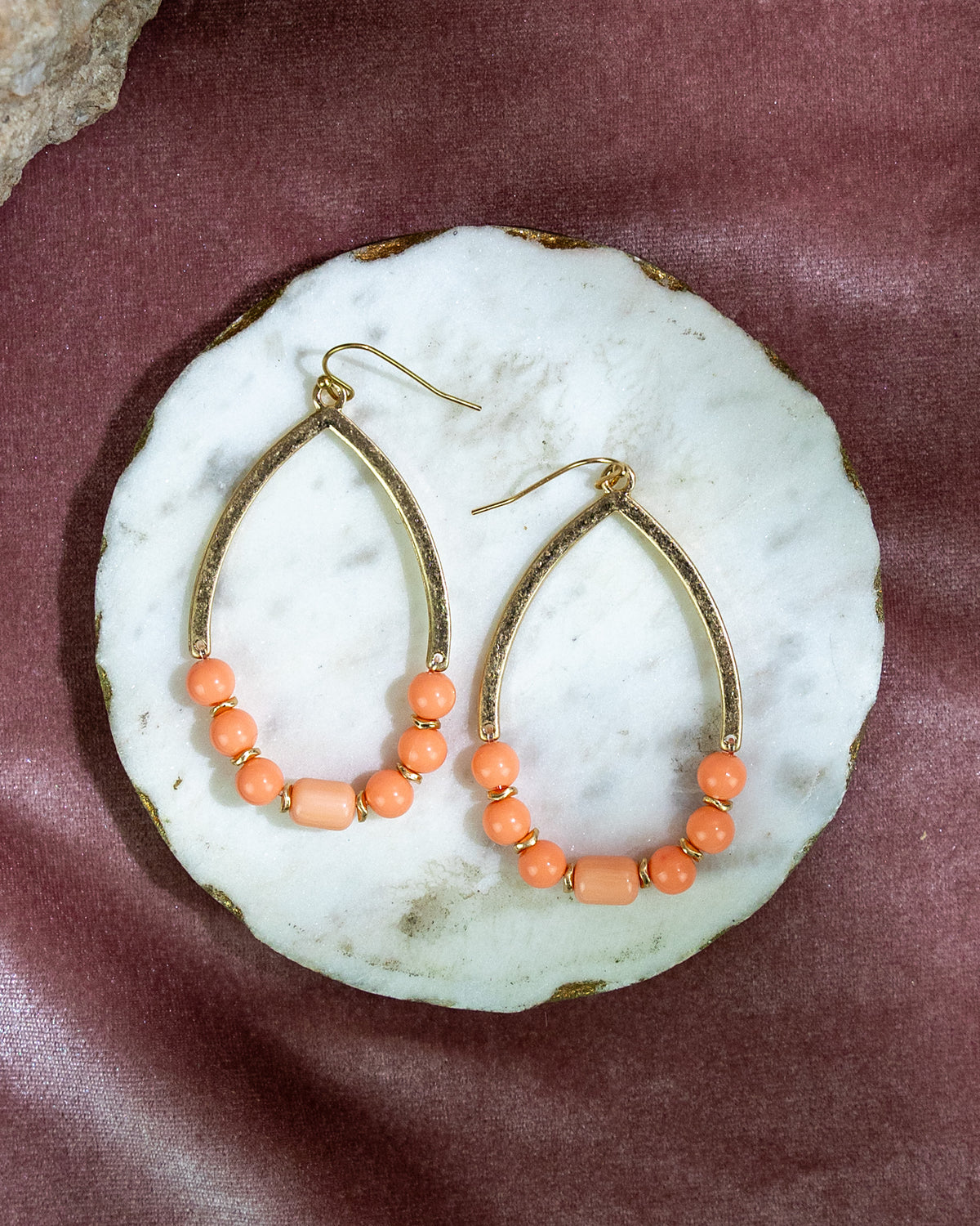 Teardrop Dangle Earrings with Coral Beads
