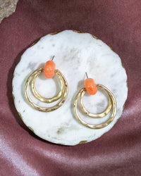 Double Hoop Earrings with coral Stone Accents