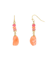 Coral Sunset Beaded Drop Earrings displayed on white background – Dauplaise Jewelry