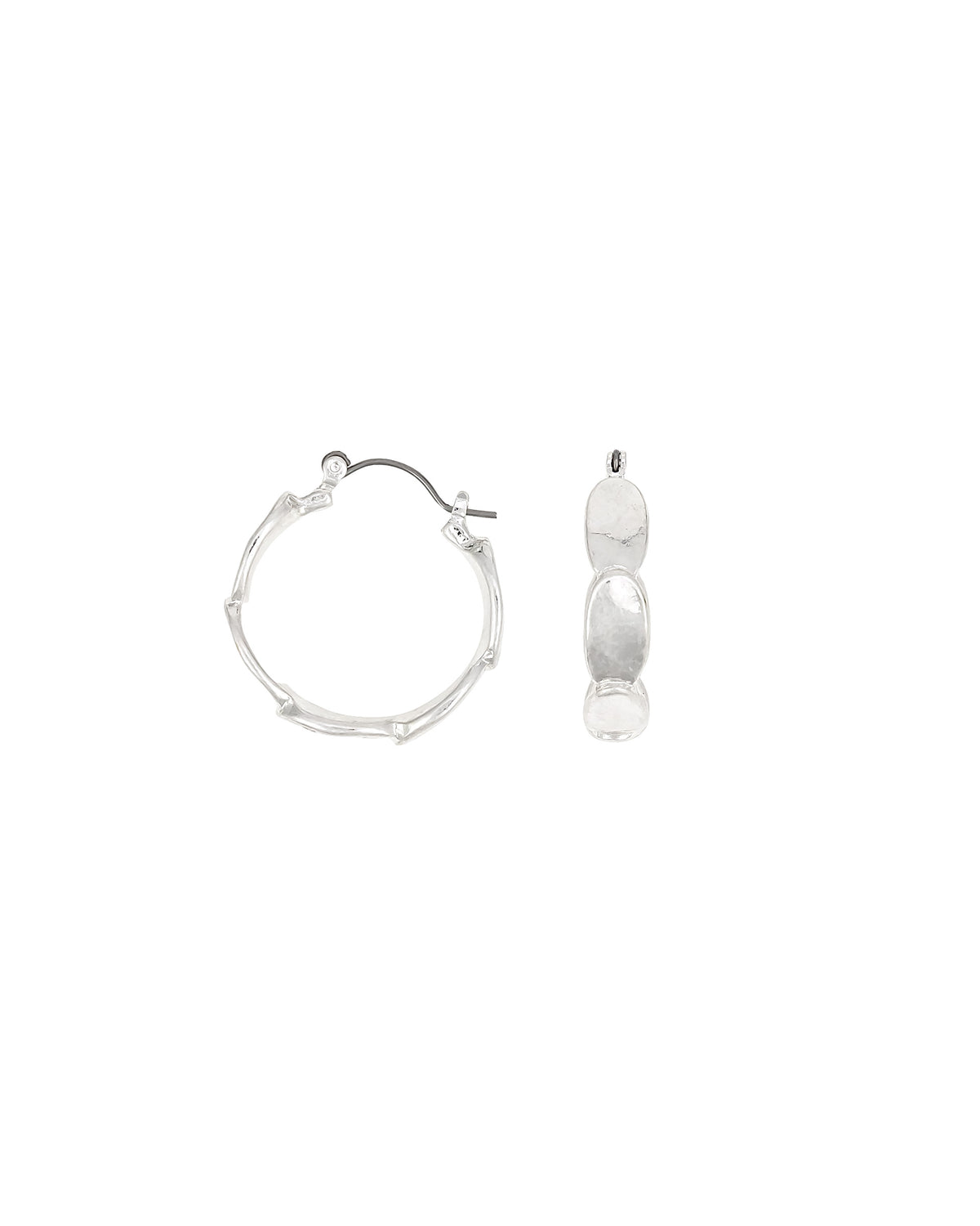 Textured Silver-Tone Hoop Earrings displayed on white background – Dauplaise Jewelry