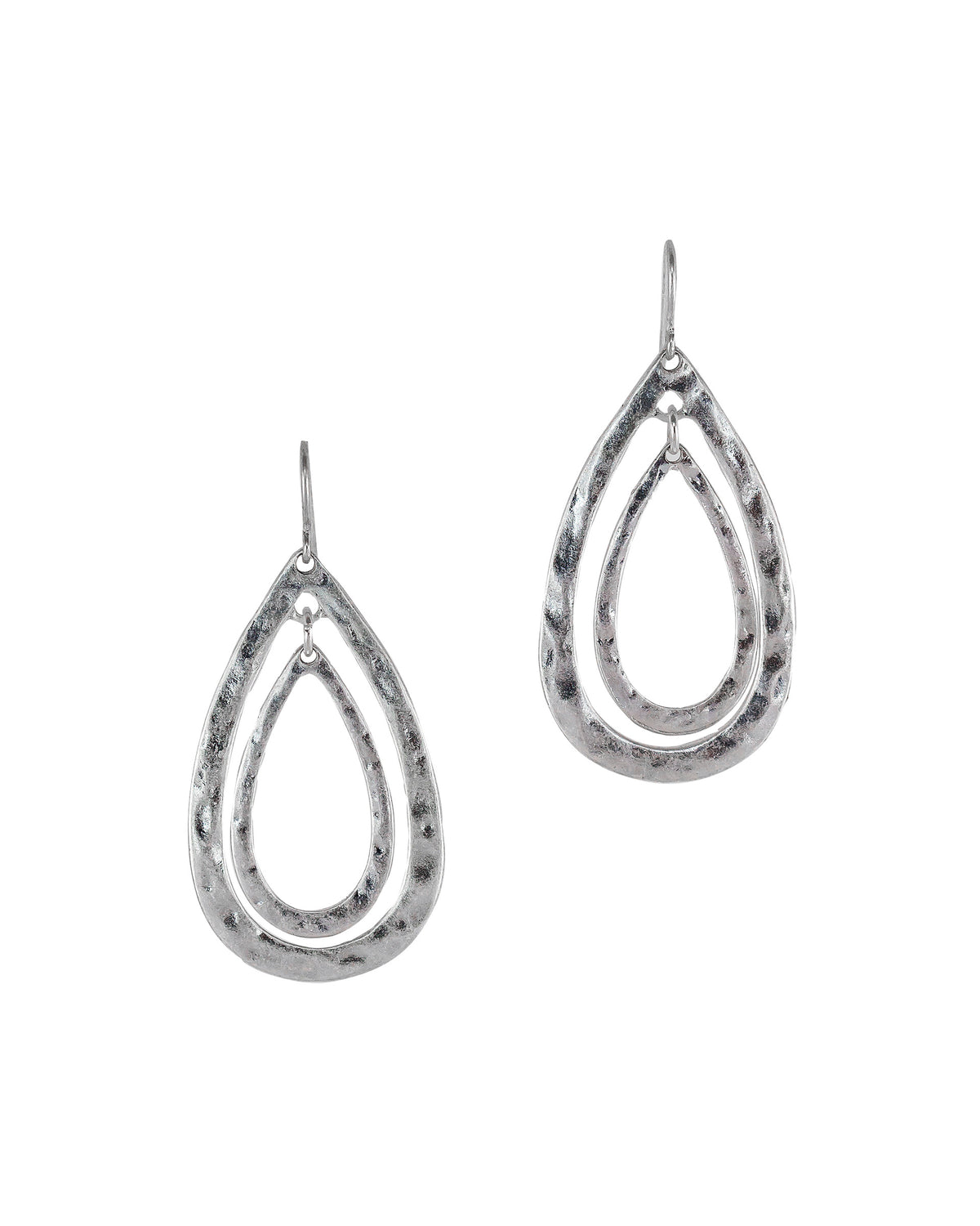 Orbital Silver Drop Earrings displayed on white background – Dauplaise Jewelry