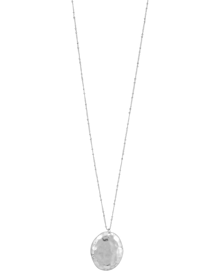 Long Hammered Pendant with Chain Necklace displayed on white background – Dauplaise Jewelry