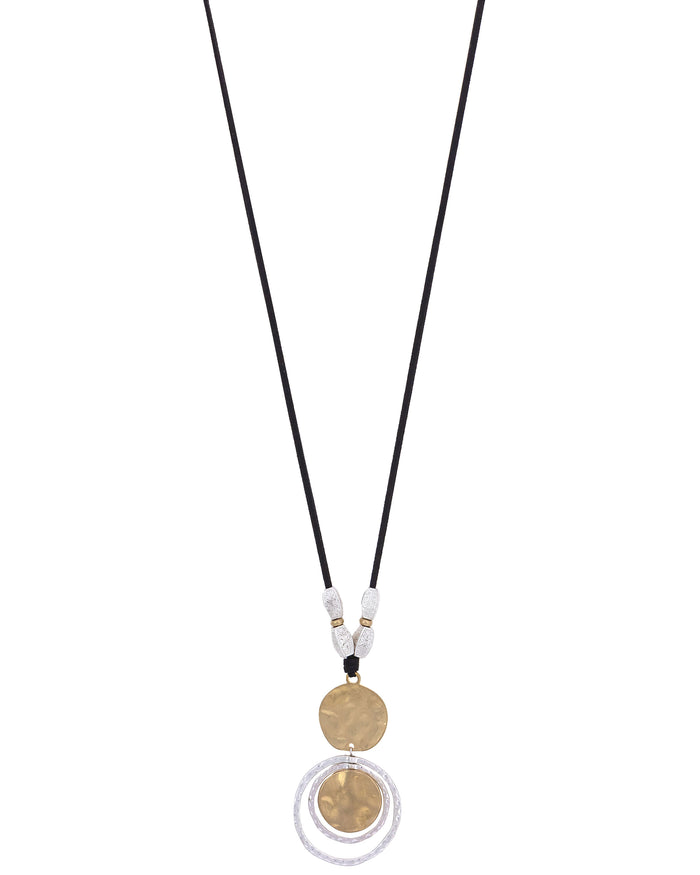 Long Cord with Linked Pendant Necklace displayed on white background – Dauplaise Jewelry