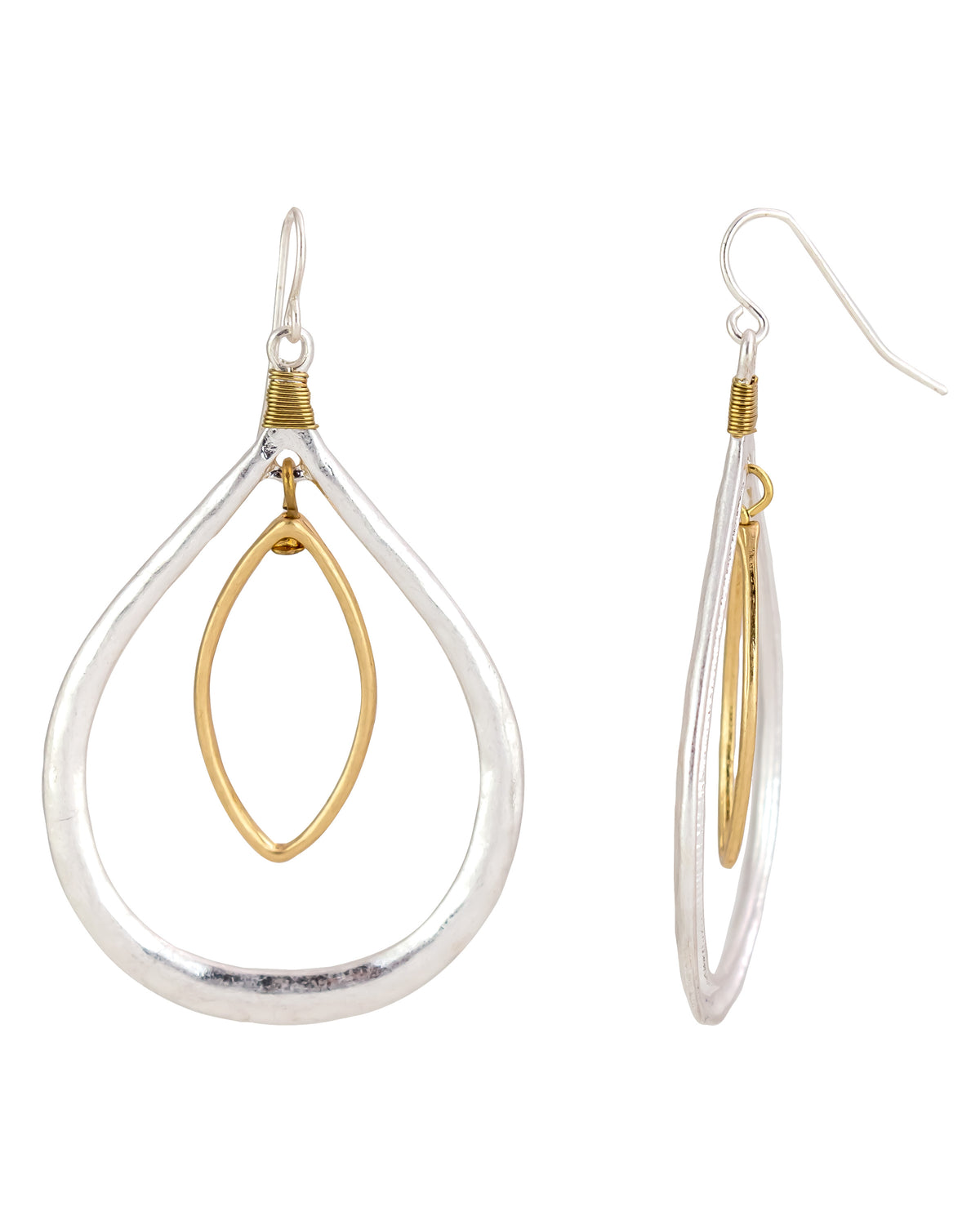 Two-Tone Oval Orbital Teardrop Earrings displayed on white background – Dauplaise Jewelry
