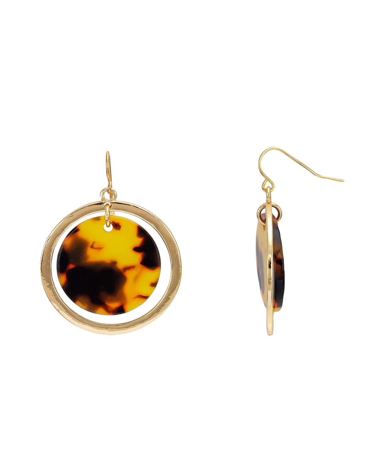 Gold-Tone Tortoise Drop Earrings displayed on white background – Dauplaise Jewelry