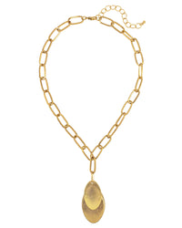 Golden Gala Linked Necklace displayed on white background – Dauplaise Jewelry