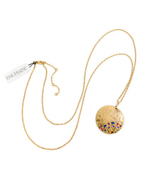 Multi-colored stone pendant necklace on gold-tone chain – Dauplaise Jewelry