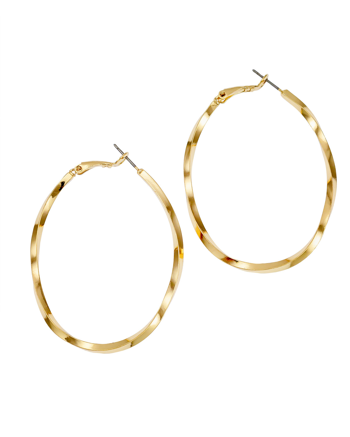 Gold-Tone Twisted Oval Hoop displayed on white background – Dauplaise Jewelry