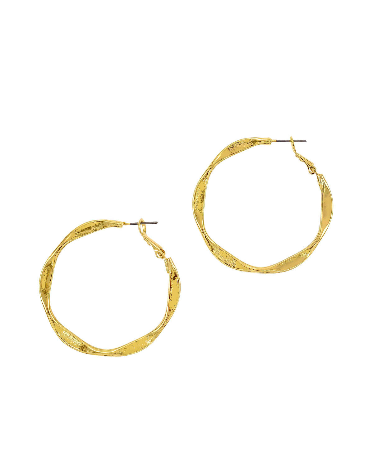 Gold-tone Angular Hoop Earrings displayed on white background – Dauplaise Jewelry