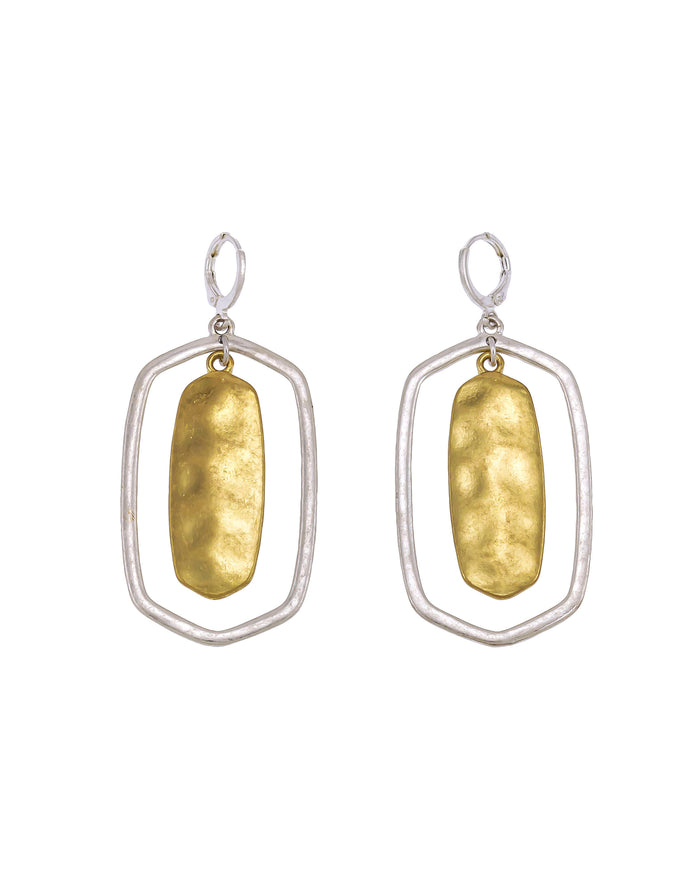 Two-tone Orbital Drop Earrings displayed on white background – Dauplaise Jewelry