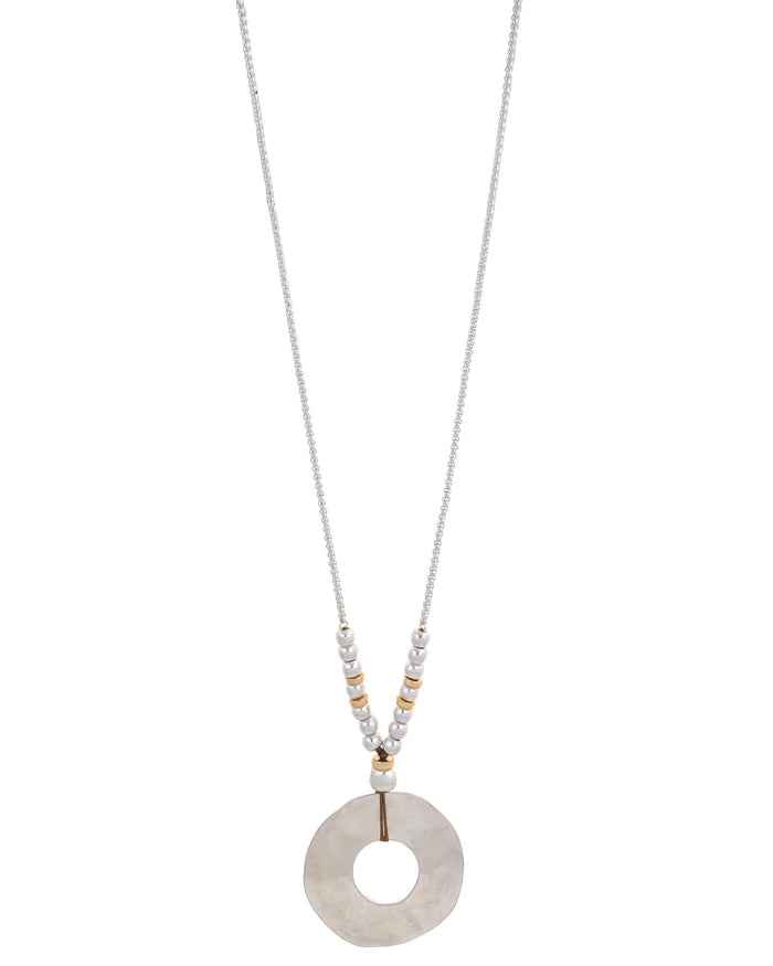 Long Necklace with Donut Pendant displayed on white background – Dauplaise Jewelry