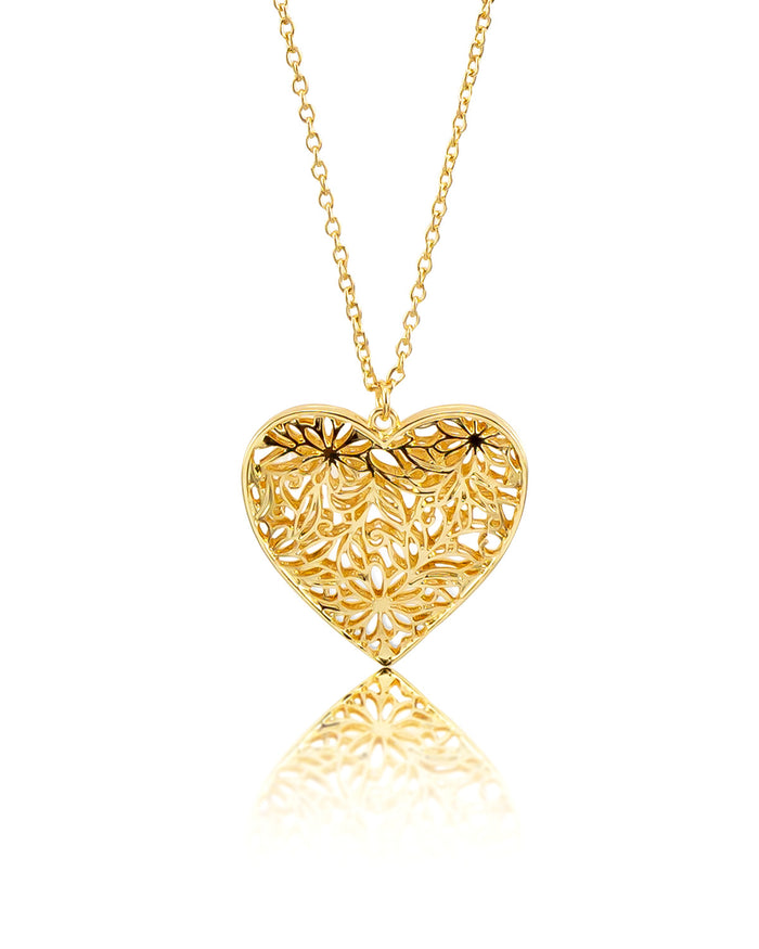 Dauplaise Jewelry - 'Be Mine' Filigree Heart Pendant in Gold-Tone