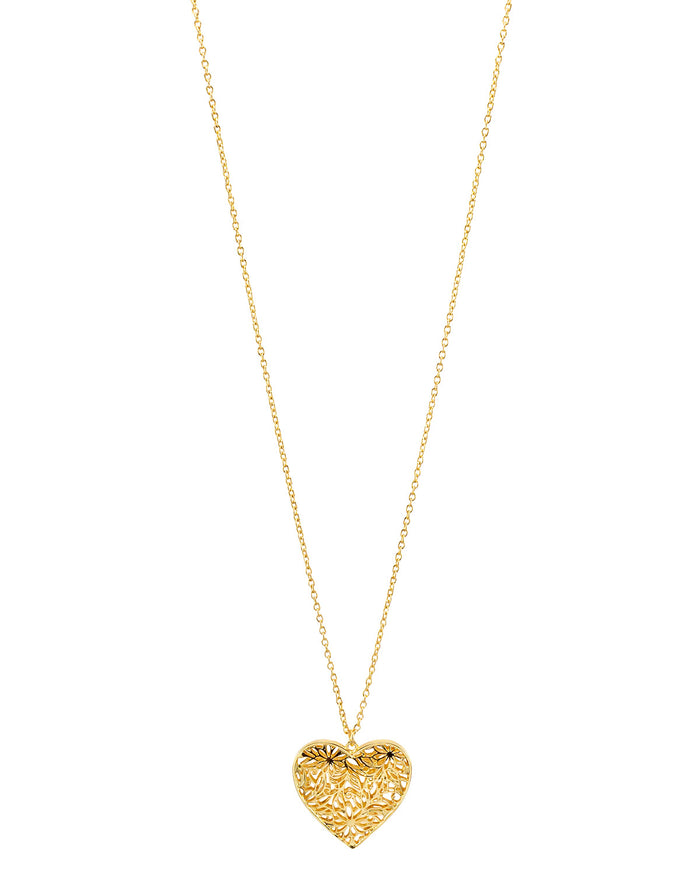 Dauplaise Jewelry - 'Be Mine' Filigree Heart Pendant in Gold-Tone