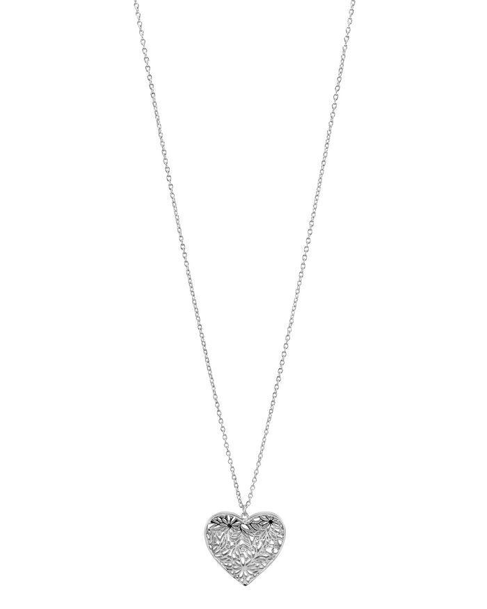Dauplaise Jewelry - 'Be Mine' Filigree Heart Pendant in Silver-Tone