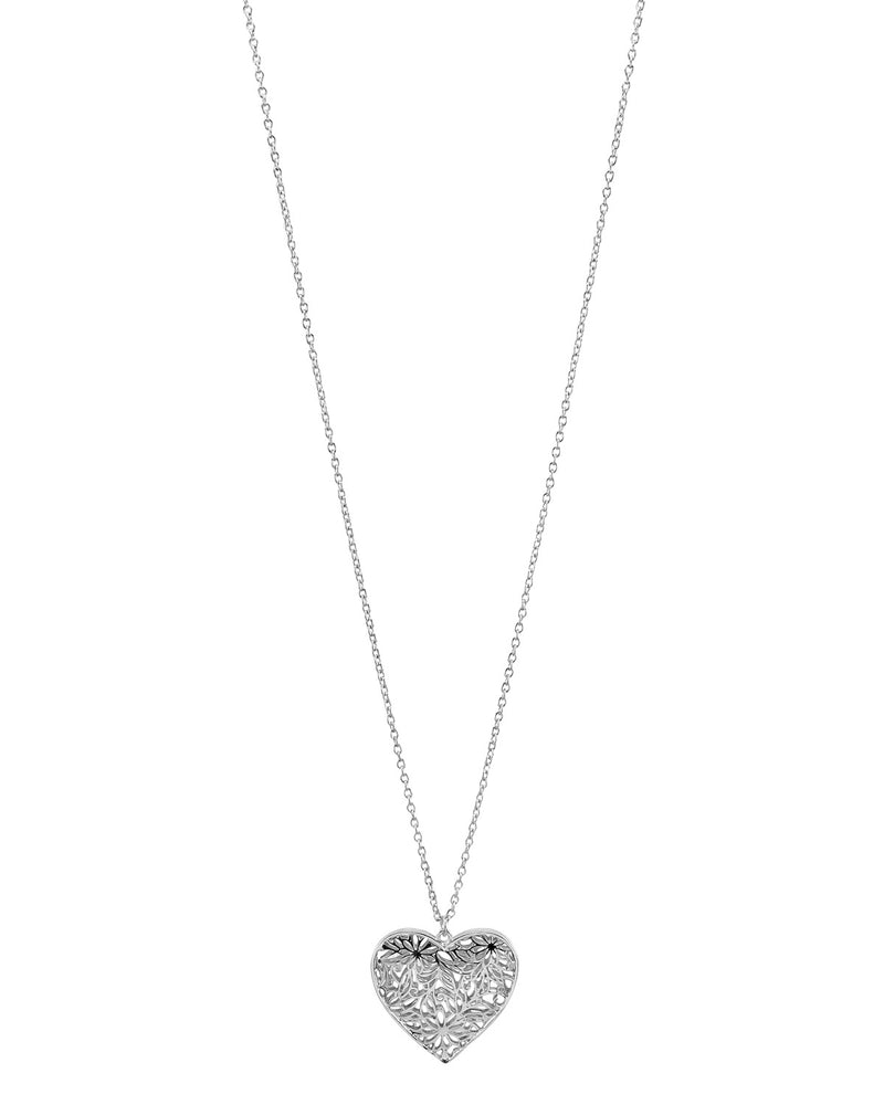 Dauplaise Jewelry - 'Be Mine' Filigree Heart Pendant in Silver-Tone