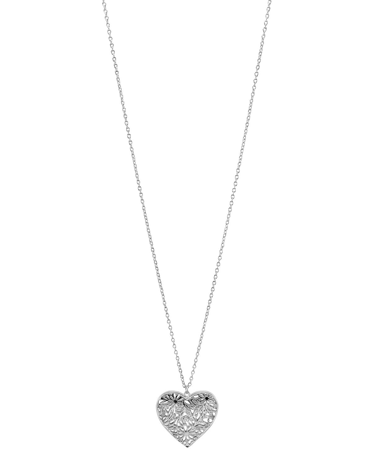 Silver-tone filigree heart pendant on fine chain – Dauplaise Jewelry
