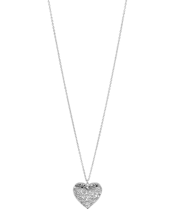 Silver-tone filigree heart pendant on fine chain – Dauplaise Jewelry